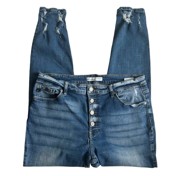 KanCan Estilo Skinny Jeans Exposed Buttonfly Distressed Hem Blue Denim Size 32 - Picture 15 of 15